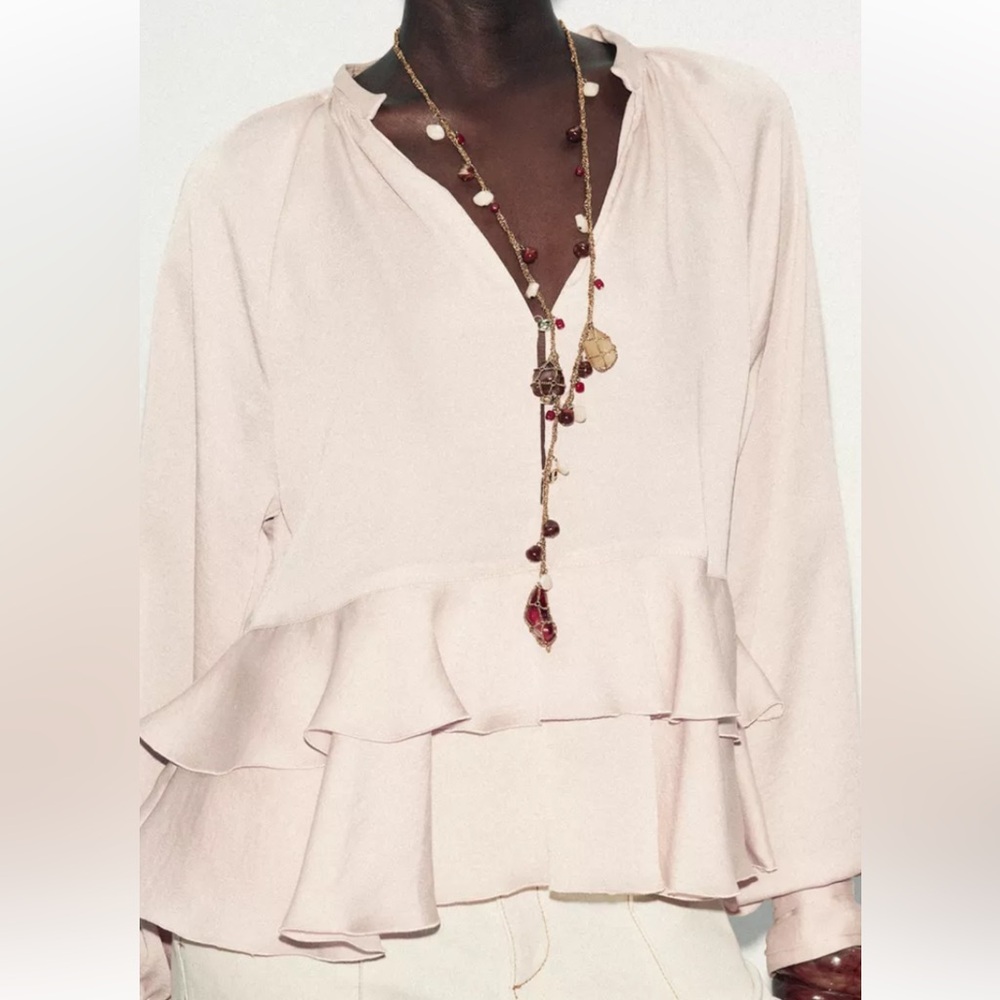 Zara Soft Pink Ruffled Blouse